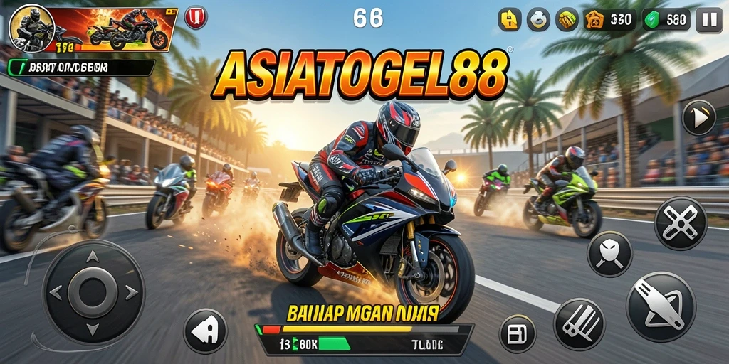 Tampilan gameplay ASIATOGEL88 dengan trek balap yang seru.