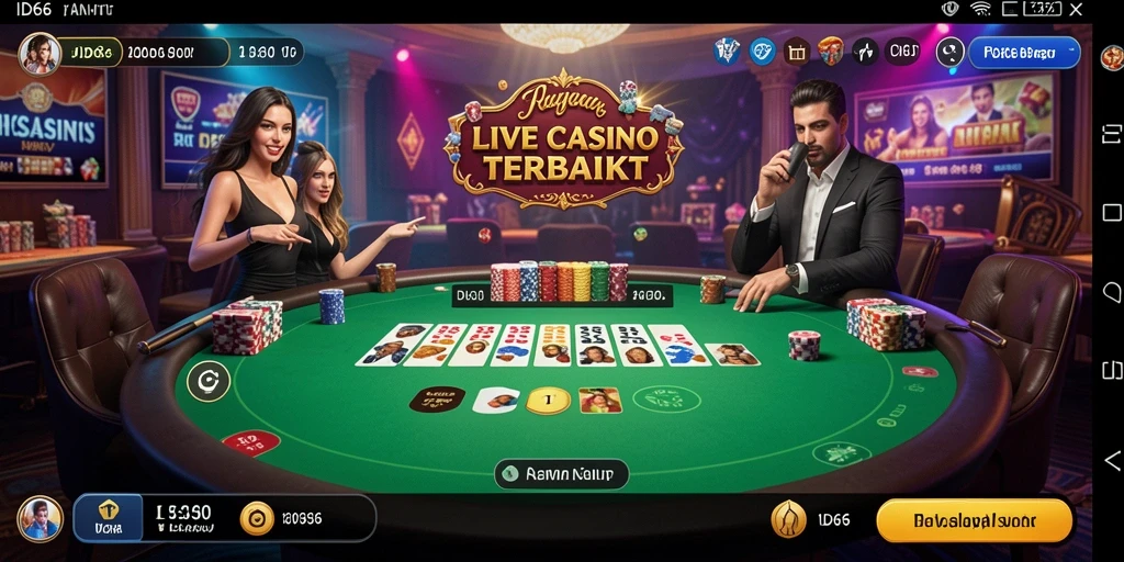 Screenshot menunjukkan dealer profesional sedang memberikan permainan Live Casino yang menarik.