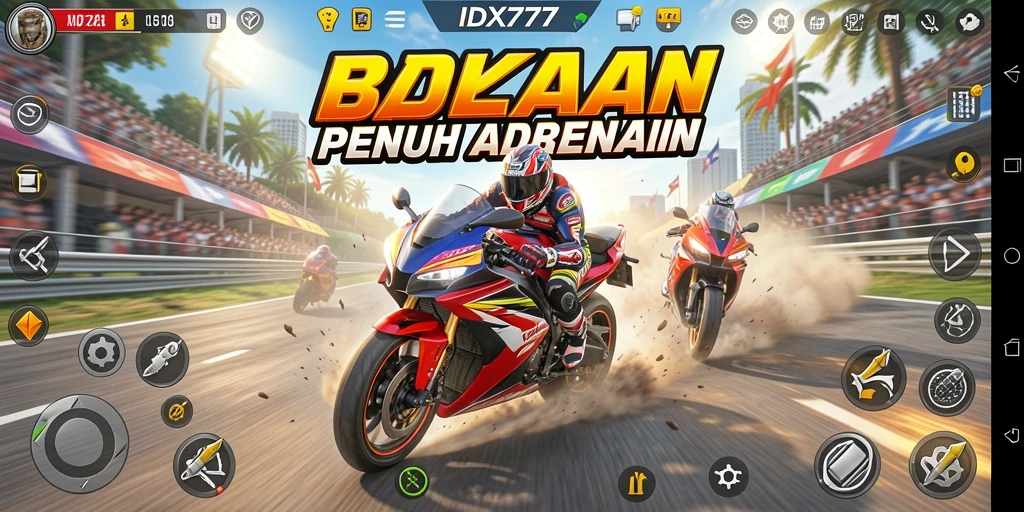 Gameplay yang seru dari IDX777 saat balapan motor.