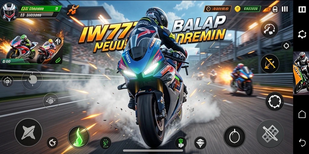 Tampilan gameplay balap motor yang mendebarkan di IW777.