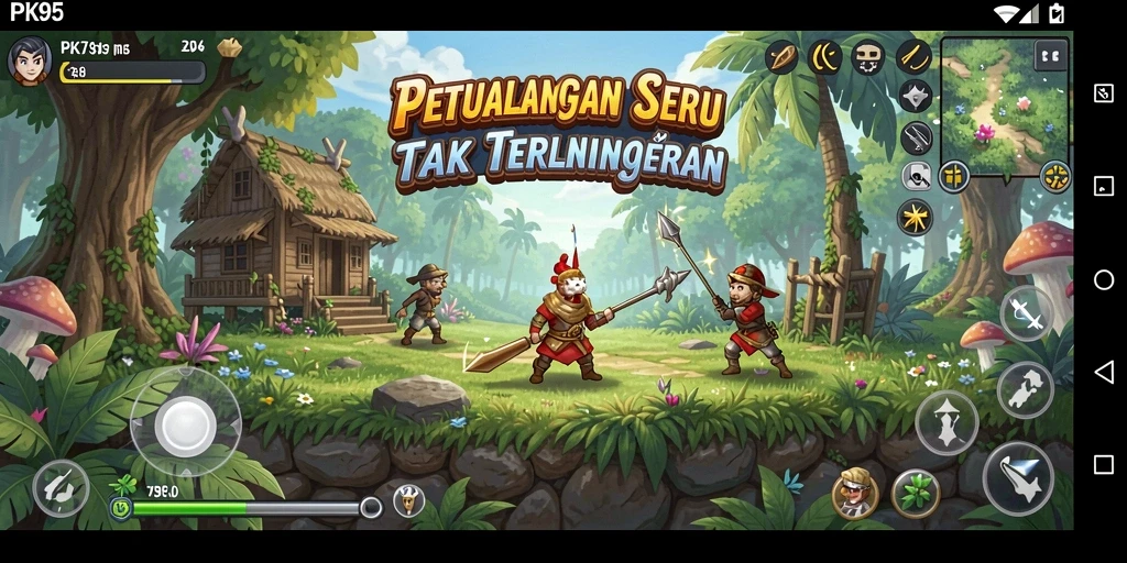 Tangkapan layar gameplay PK95 yang menunjukkan petualangan seru.