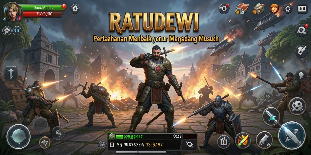 Tampilan gameplay menantang dari RATUDEWI dalam mode Tower Defense.