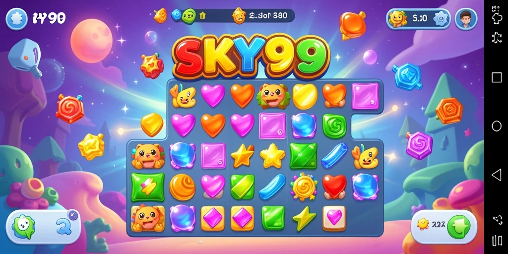Tampilan gameplay <strong>SKY99</strong> dengan warna-warni kristal yang menarik.